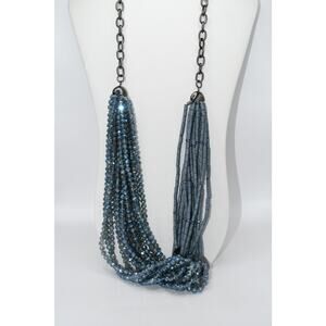 Chico’s Blue Gray Crystal Beaded Necklace 36” Long NWT Heavy Statement